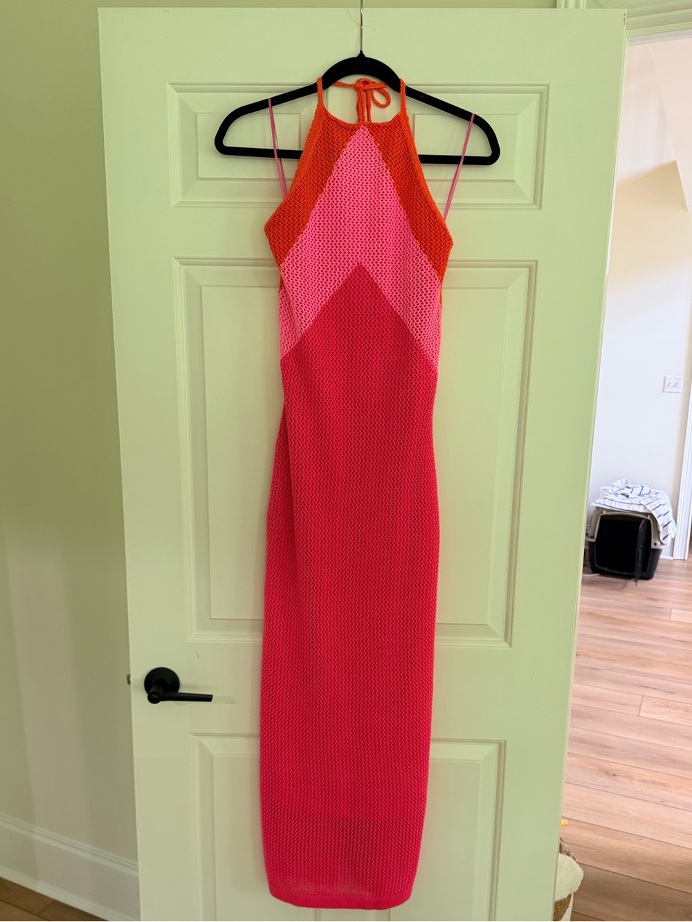 Lulus Pink Multi Crochet Halter Midi Dress